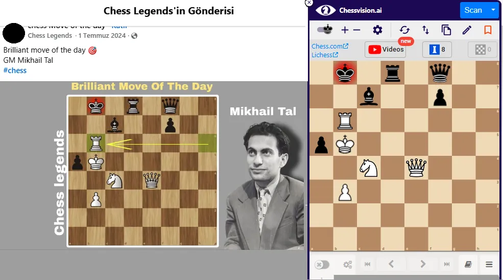 Chessvision.ai: a board image from a social media post, carried onto the analysis board